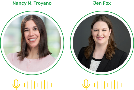 headshot photos of two podcast hosts, Nancy and Jen